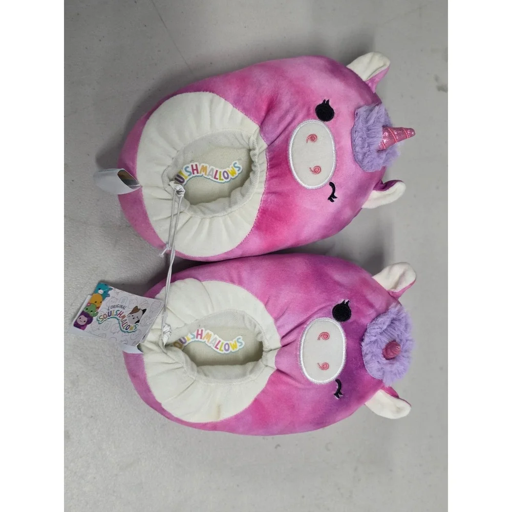 Squishmallows Lola the Unicorn Plush Slippers Pink Purple Tie Dye Kids XL 4/5